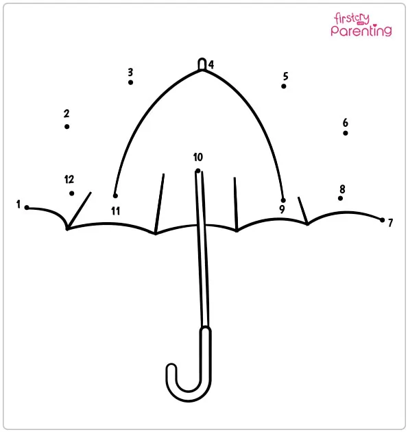Umbrella Dot to Dot Coloring Page