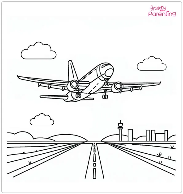 Airplane Landing at Airport Coloring Page
