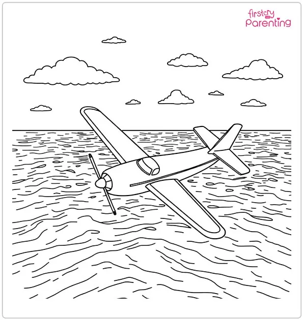 Airplane Over the Sea Coloring Page
