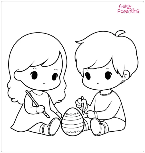 Children Coloring Easter Egg Coloring Page