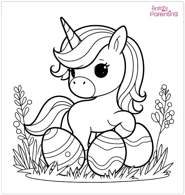 Unicorn Easter Coloring Page