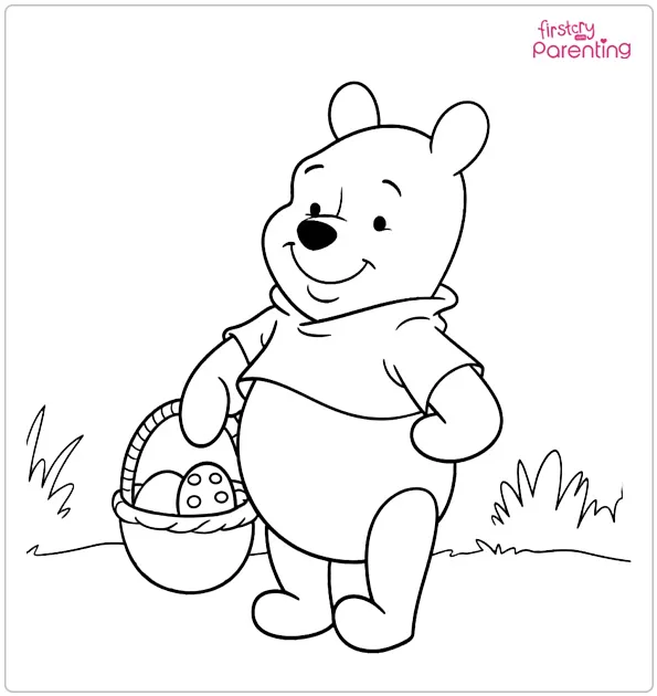 Winnie the Pooh with Easter Basket Coloring Page