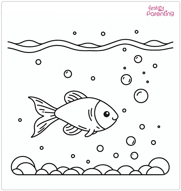 Small Fish Swimming in the Water Coloring Page