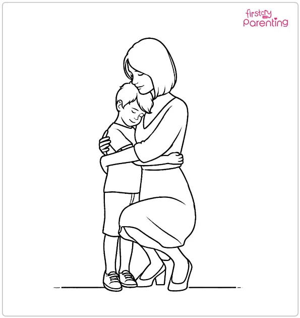 Mom and Child Hugging Coloring Page