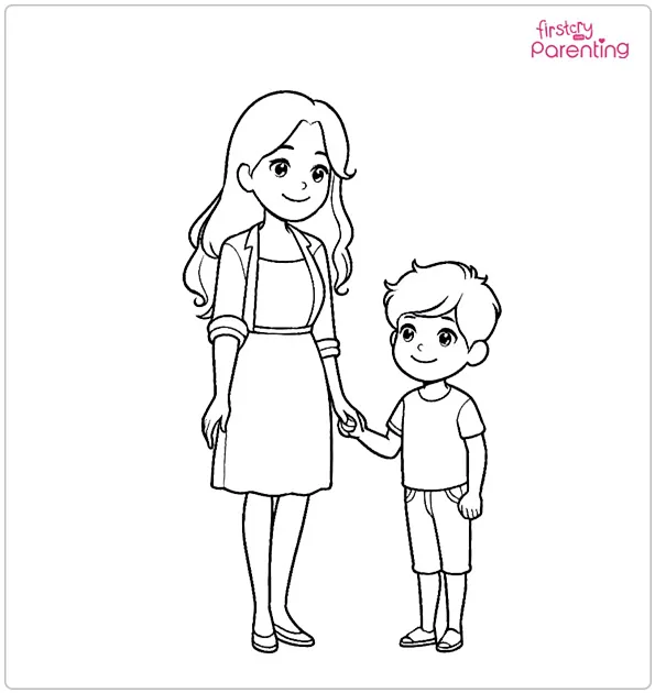 Mom and Son Coloring Page