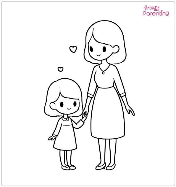 Mom and Daughter Coloring Page