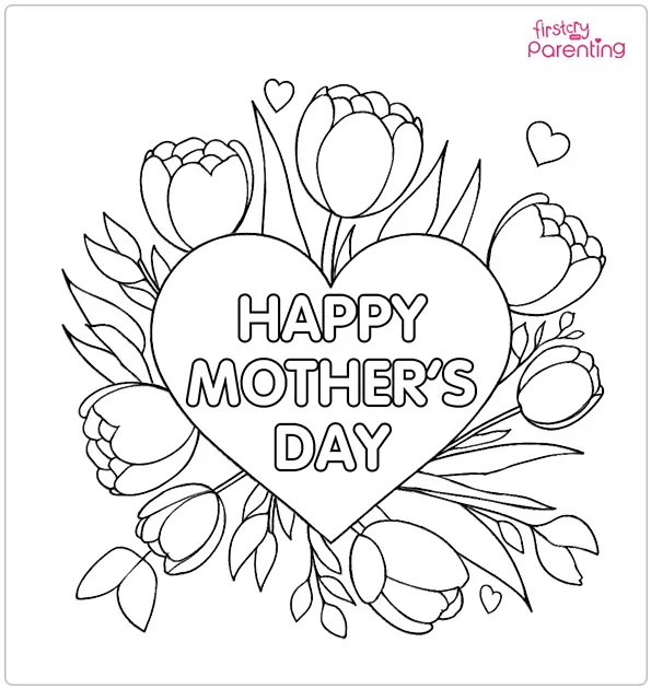 Mother Day Heart Coloring Page