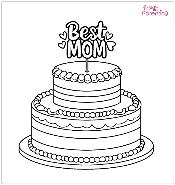 Happy Mother's Day Cake Coloring Page