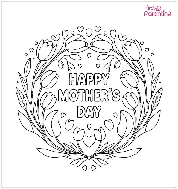 Happy Mother's Day Wreath Coloring Page