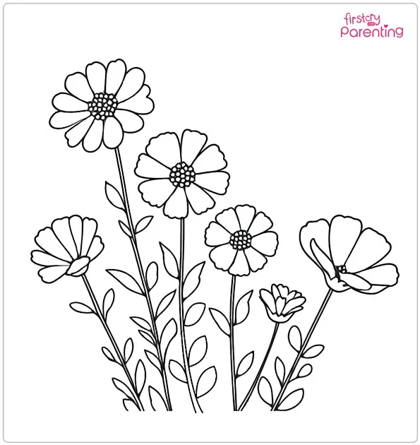 Flowers Blooming in Spring May Coloring Page