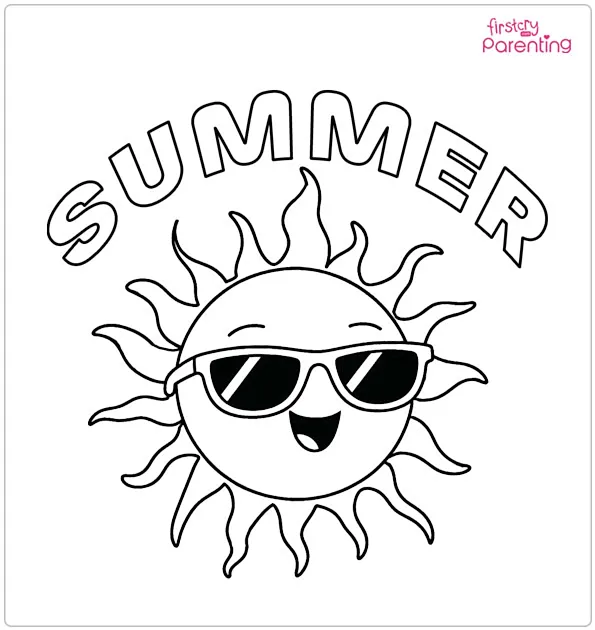 Funny Sun With Sunglasses Coloring Page