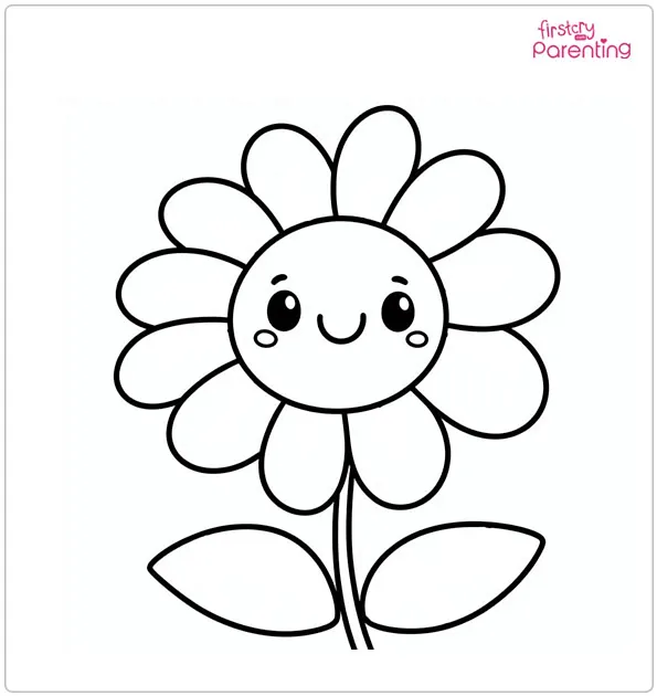 Smiling Cartoon Flower in May Coloring Page
