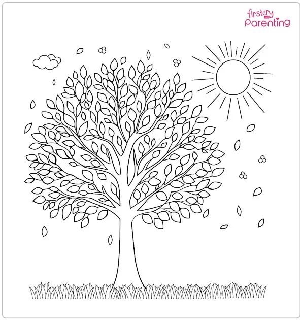 Tree Full of Spring Leaves May Coloring Page