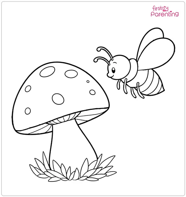 Bee Landing on a Mushroom Coloring Page