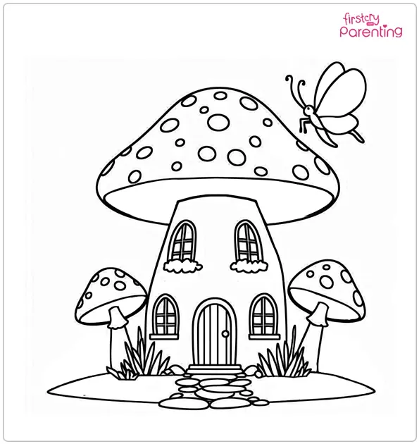 Fairy Mushroom House Coloring Page