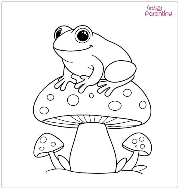 Frog on Mushroom Coloring Page