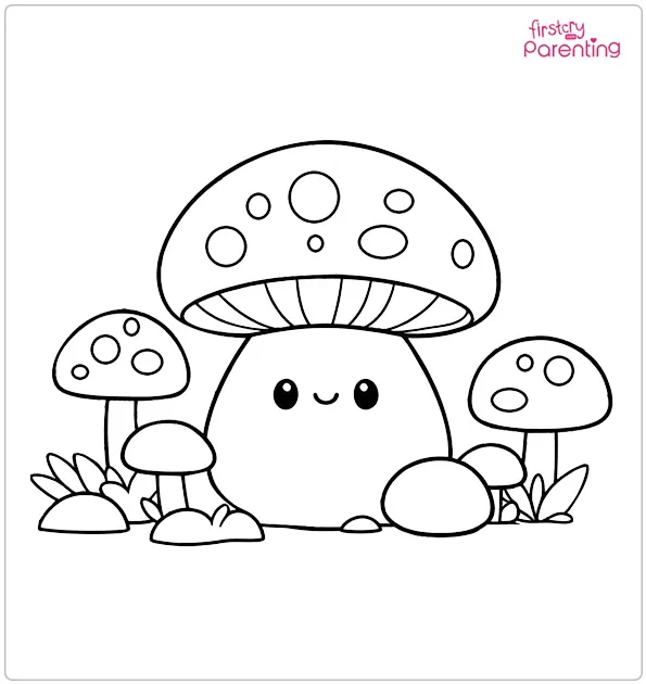 Kawaii Mushroom Coloring Page