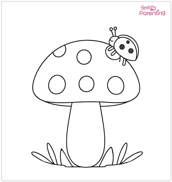 Mushroom and Ladybug Coloring Page