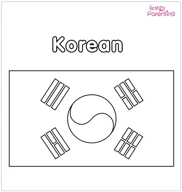 Korea Flag Coloring Page Korea Flag Coloring Page