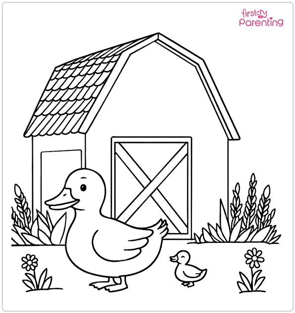Duck & Barn Coloring Page Duck & Barn Coloring Page
