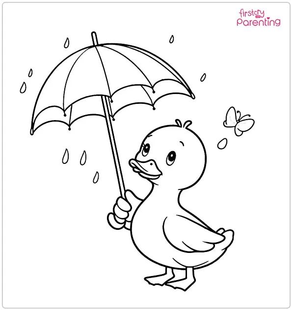 Duck with Umbrella Coloring Page Duck with Umbrella Coloring Page