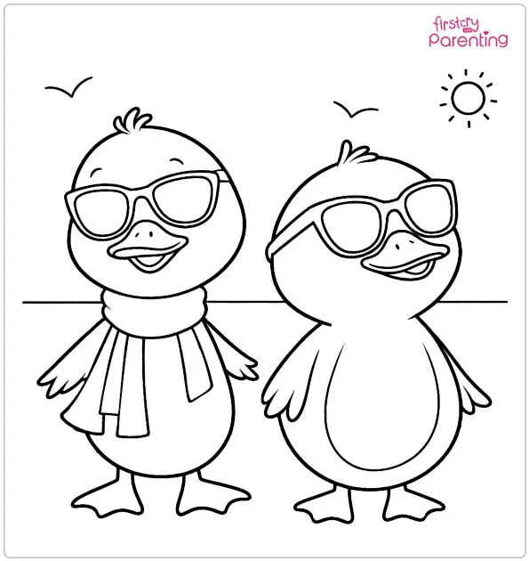 Two Ducks Wearing Sunglasses At The Beach Coloring Page Two Ducks Wearing Sunglasses At The Beach Coloring Page