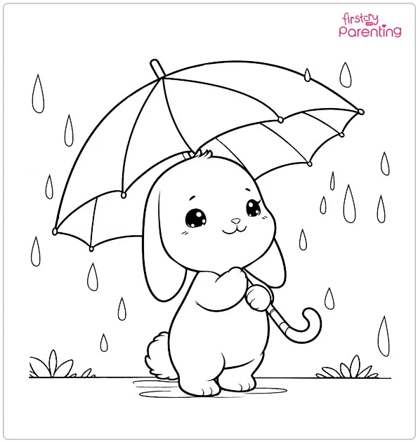 Bunny with Umbrella Coloring Page