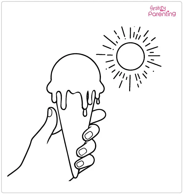 Ice Cream Cone Melting In The Heat Coloring Page