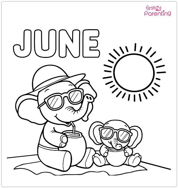 June with Elephant Coloring Page