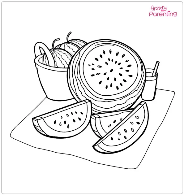 Watermelon Slices On A Picnic Blanket Coloring Page