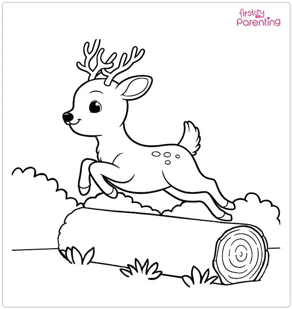 Deer Leaping Over a Log Coloring Page