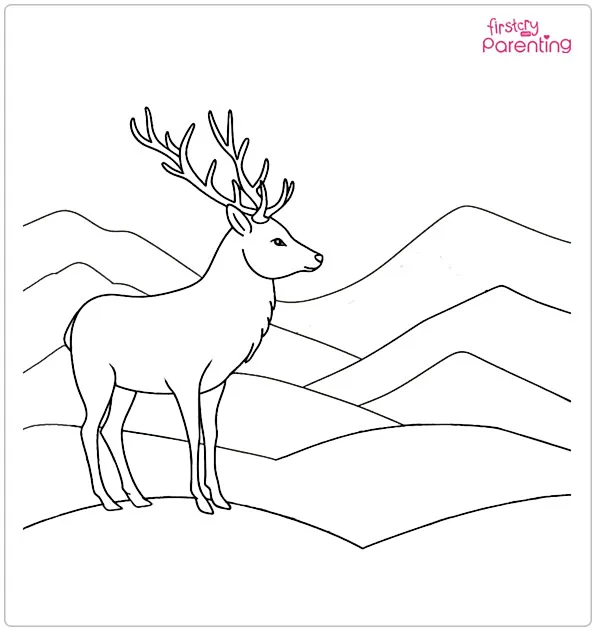 Deer on the Mountain Coloring Page