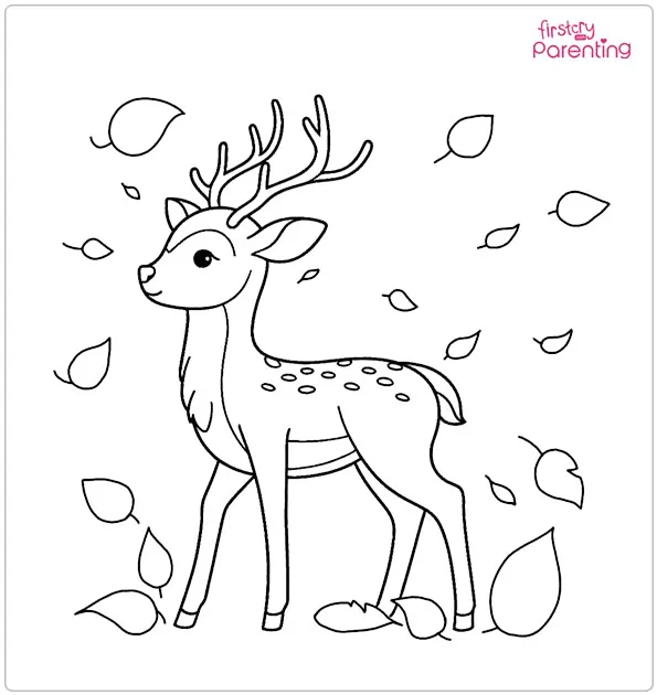 Deer with Falling Leaves Coloring Page