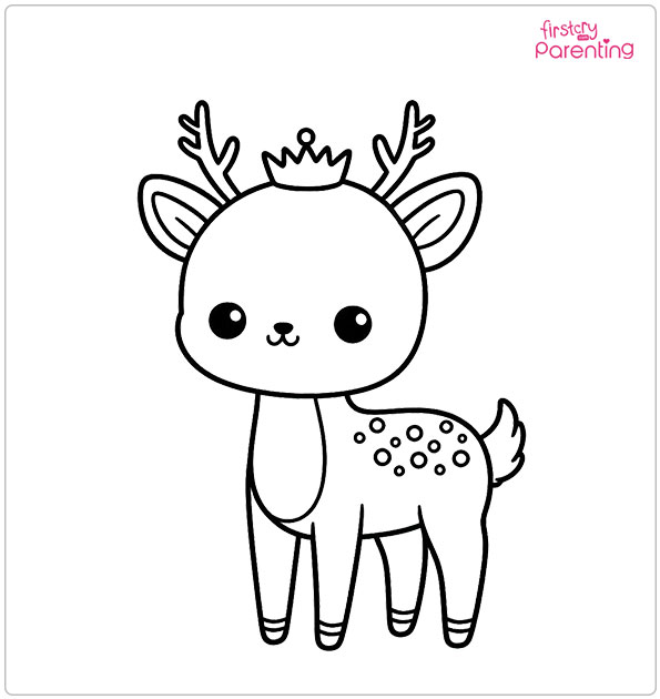 Kawaii Deer Wearing a Crown Coloring Page