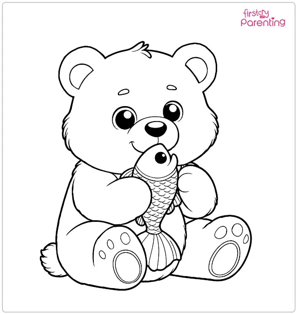 Bear Holding a Fish in His Mouth Coloring Page