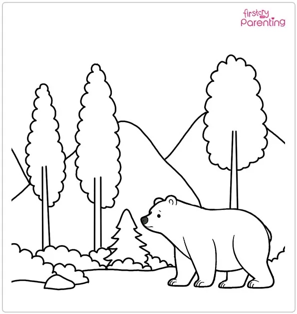 Bear in the Forest Coloring Page