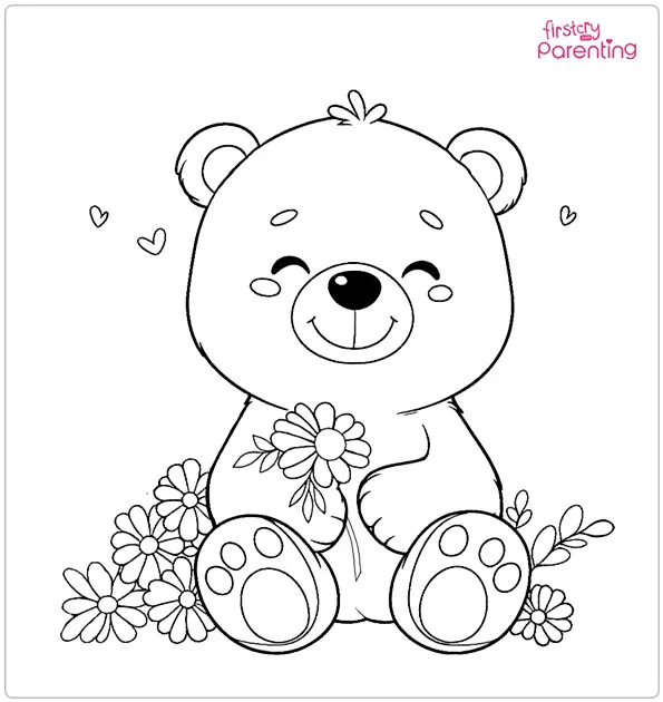 Bear with Flower Coloring Page