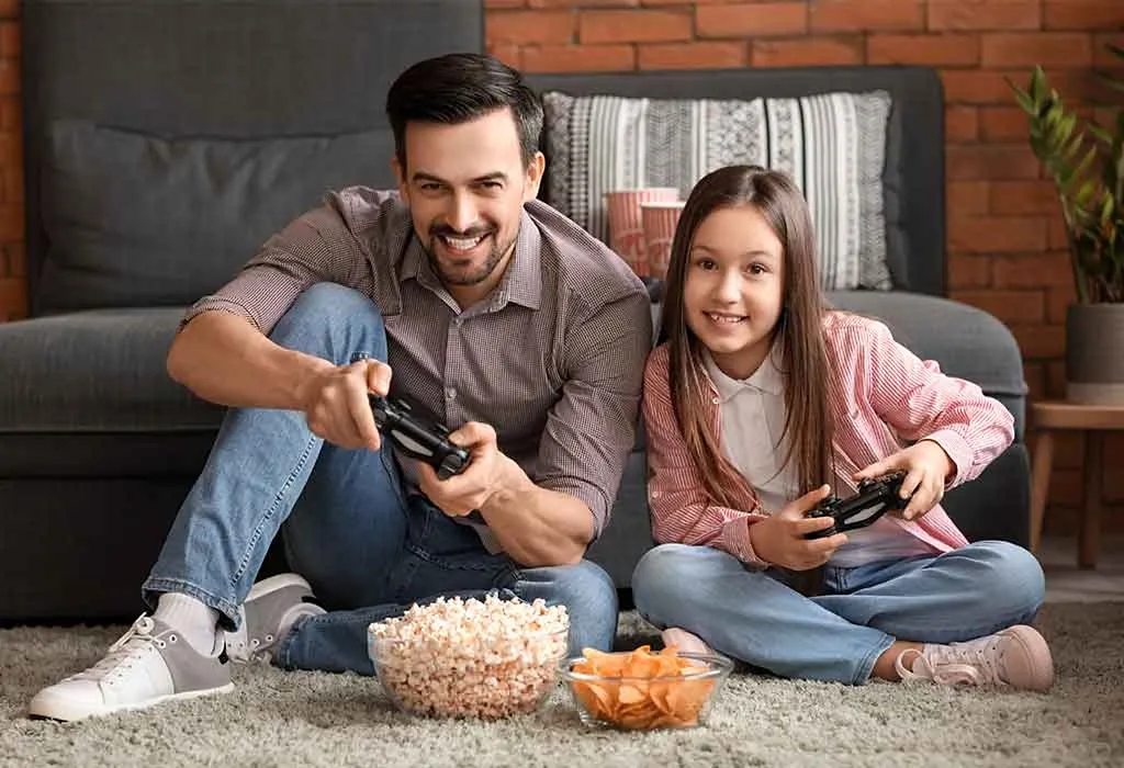 Father and Children Playing Video Games