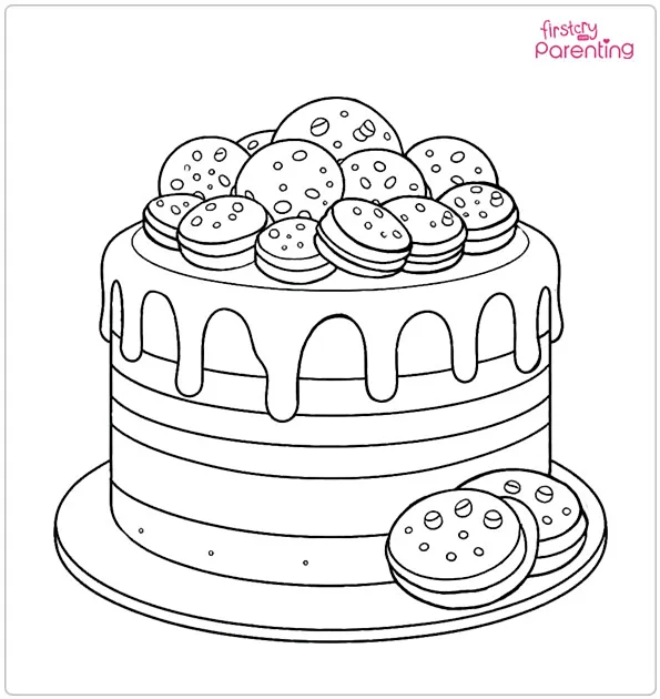 Cookie Birthday Cake Coloring Page