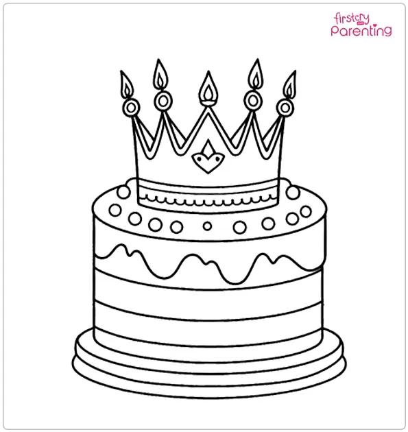 Crown on Birthday Cake Coloring Page