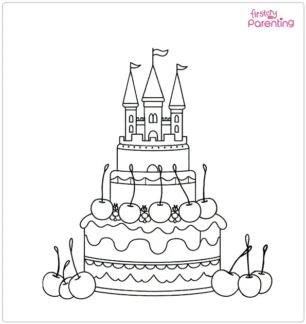 Fairy Tale Castle Cake Coloring Page