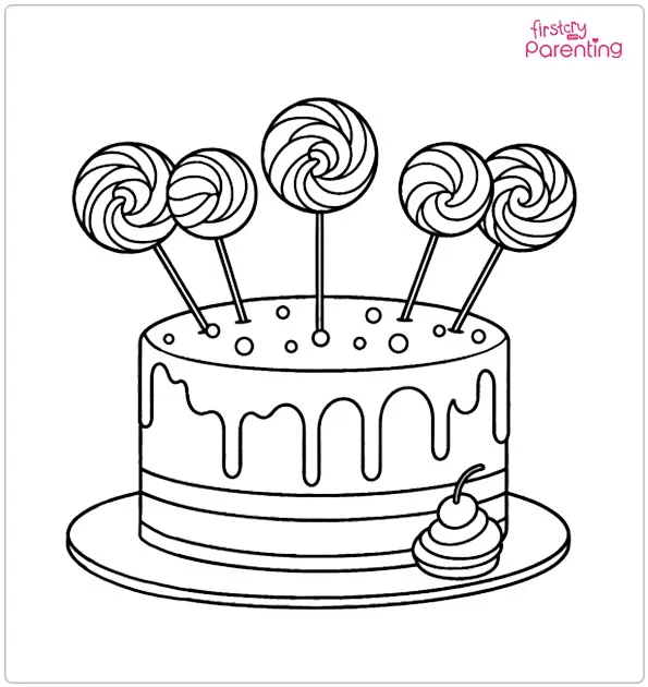 Lollipop Birthday Cake Coloring Page
