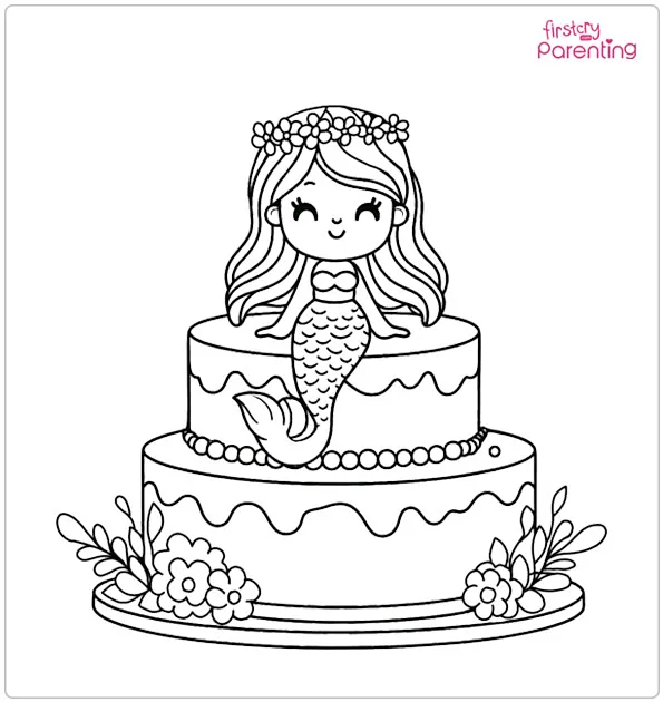 Mermaid Cake Coloring Page