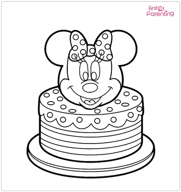 Minnie Mouse Birthday Cake Coloring Page