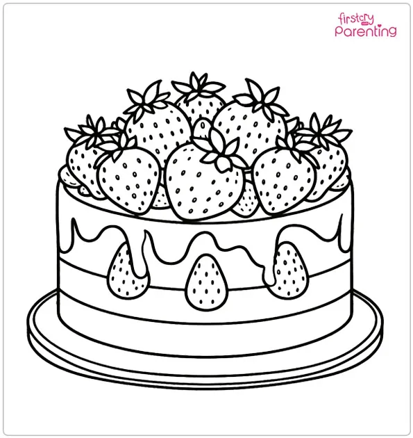 Strawberry Cake Coloring Page