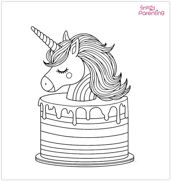 Unicorn Cake Coloring Page