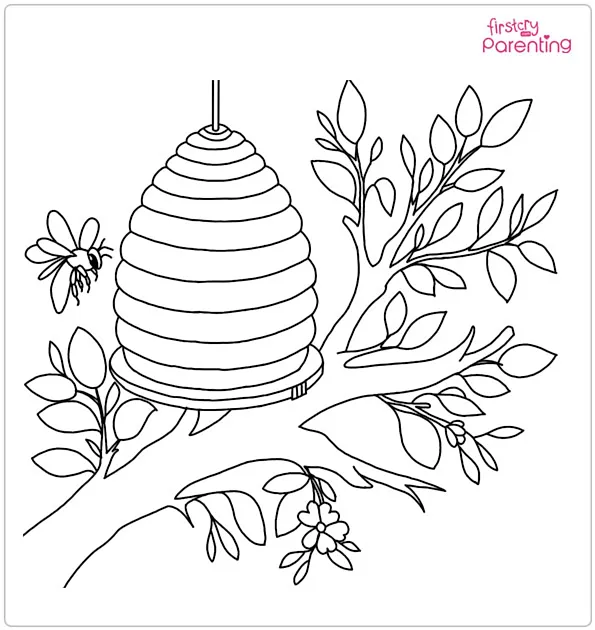 Bee Hive on Branch Coloring Page