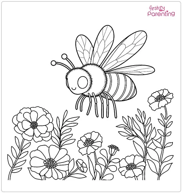 Bee Over Garden Coloring Page