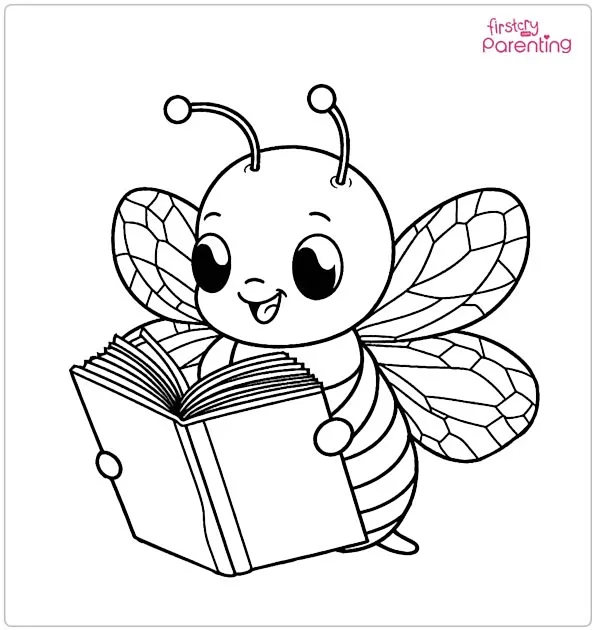 Bee Reading a Book Coloring Page