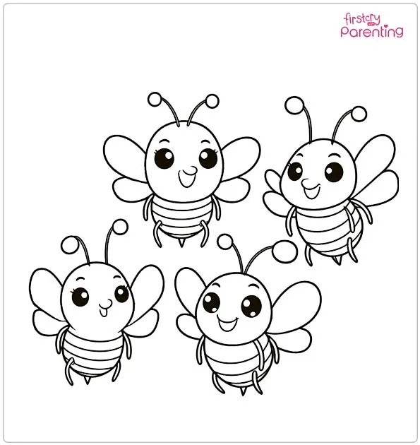 Four Funny Bees Coloring Page
